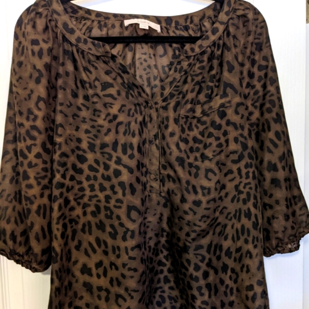 Green Leopard Peasant Styled Blouse- Size Medium